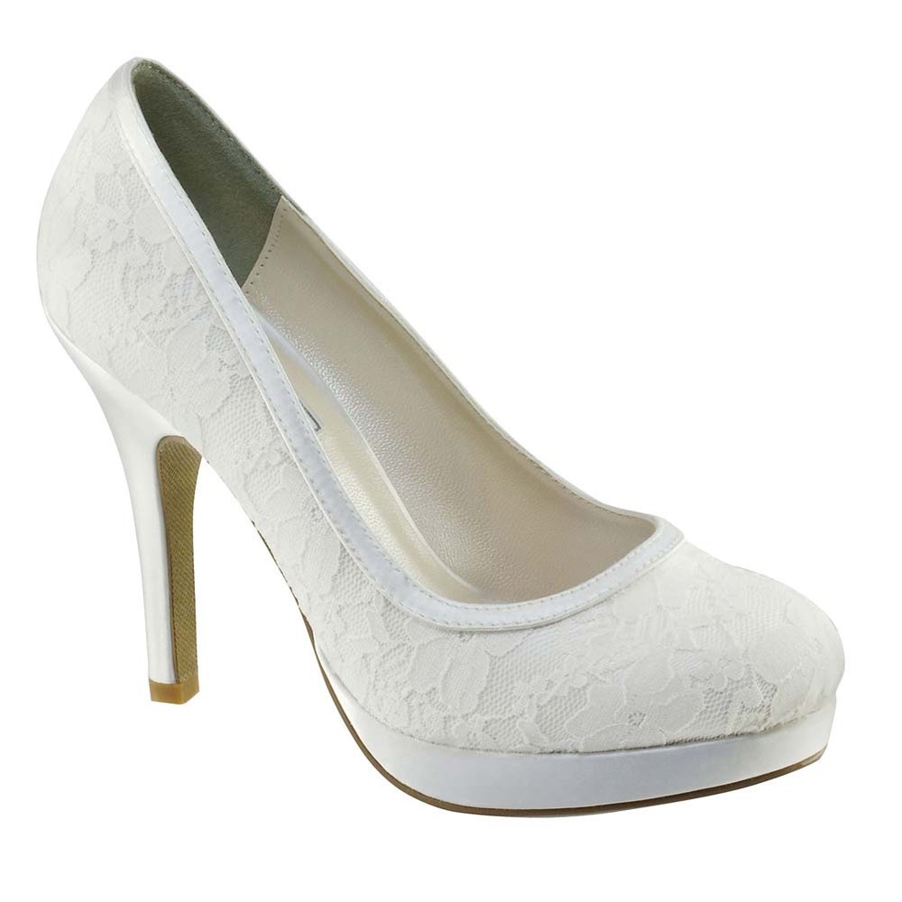 White Lace Closed Toe Pump Platform 4 1/2” Heels SZ 7